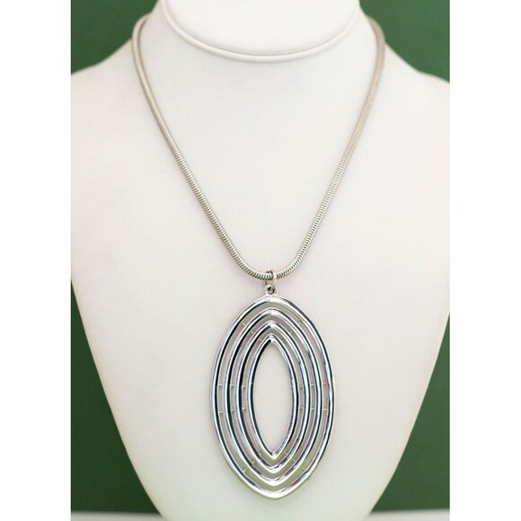 Vintage Multi Layered Eye Silver Tone Necklace 17 inch - W20 - Picture 2 of 3